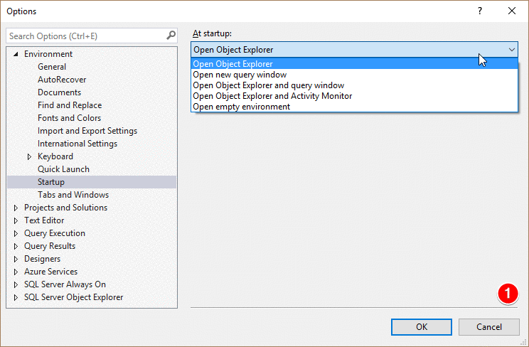 Changing what SSMS opens on startup